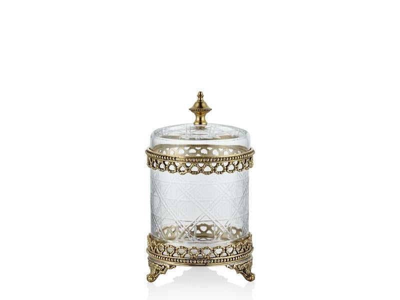 LMD FANCY SMALL GLASS BOX ANTIQUE GOLD 13X22CM