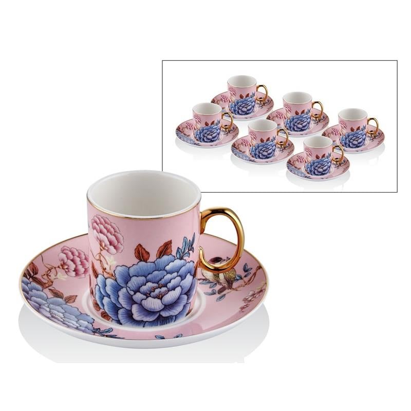 LMD FLORAL PINK 6PCS COFFEE CUPS SET