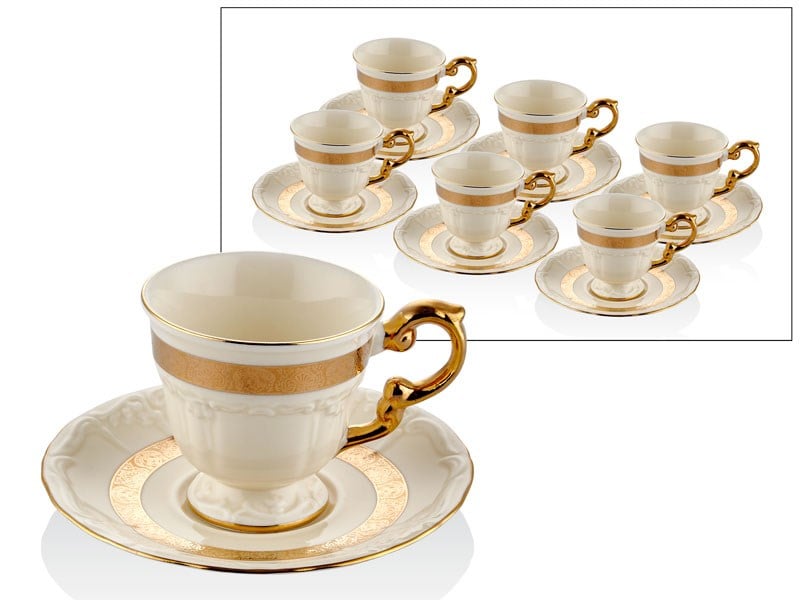 Lmd Florıd Whıte Gold 6Pcs Coffee Cups Set