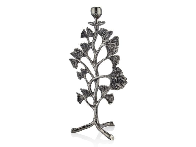 LMD GINGKO LEAF CANDLE HOLDER NICKEL ANTIQUE 19*13*83 CM