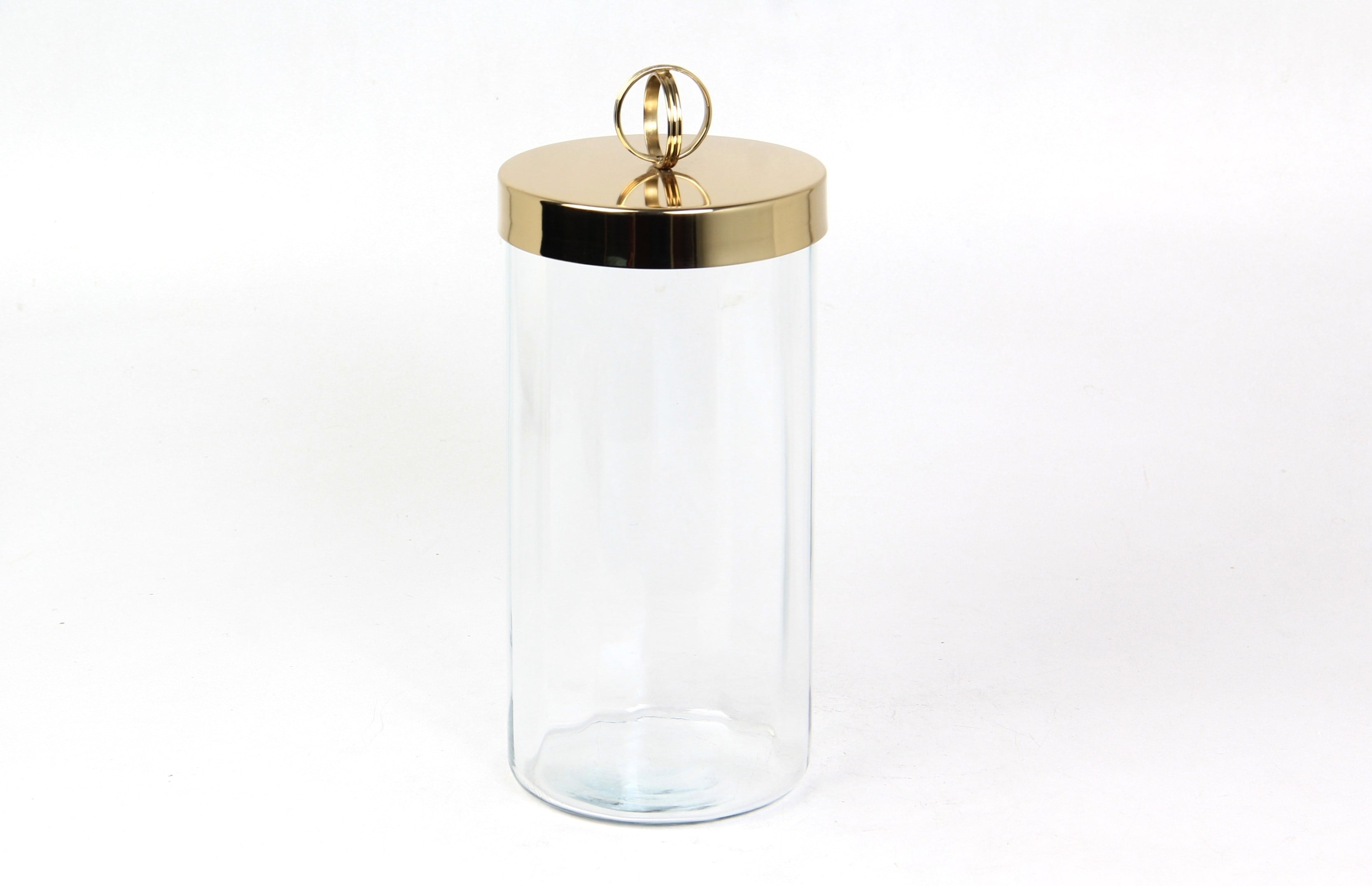 Lmd Halka Kulplu Optık Cam Buyuk Gold Kavanoz 13,513,5x30 Cm