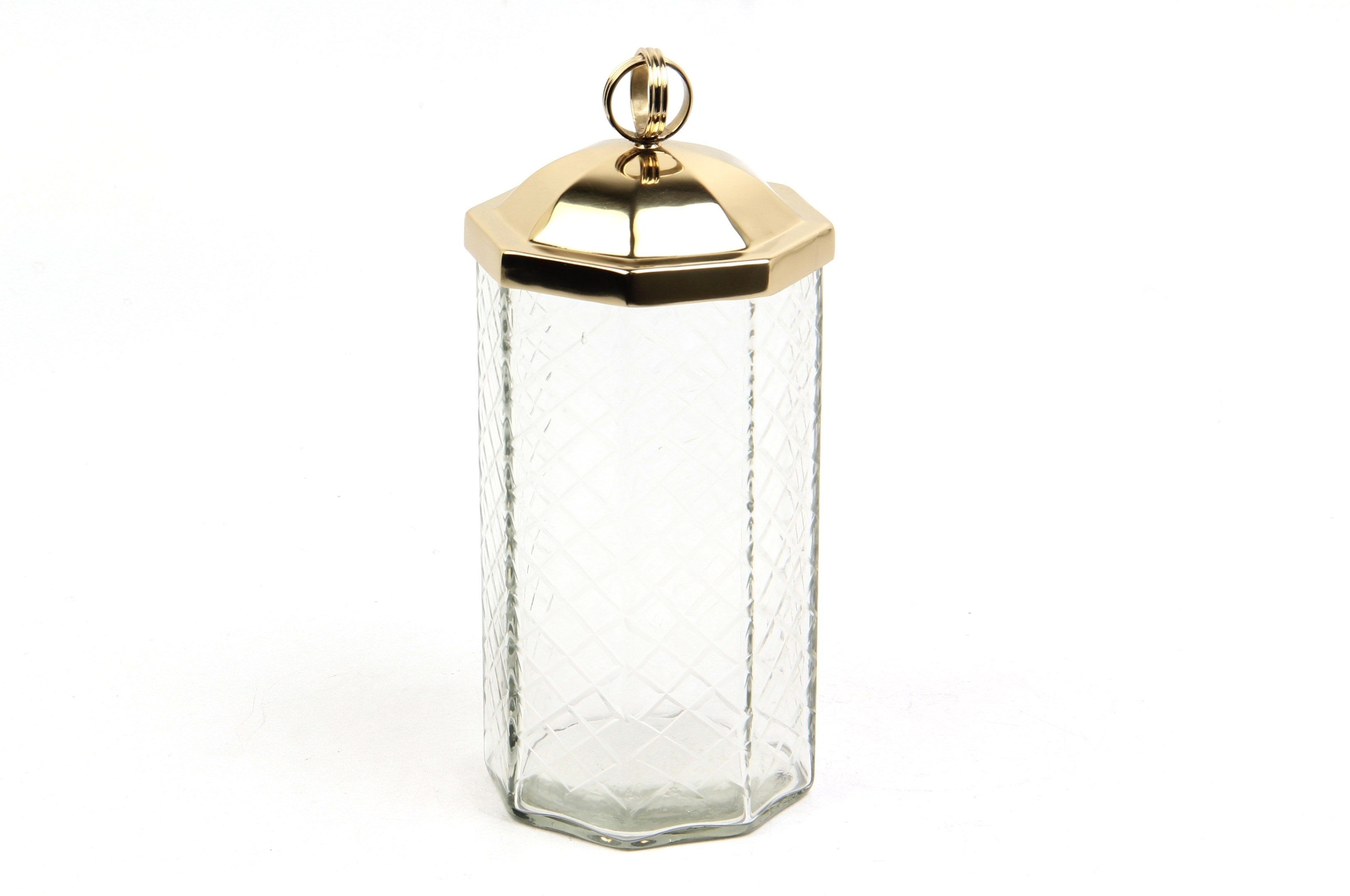Lmd Halka Kulplu Sekızgen Buyuk Gold Kavanoz 11,5x11,5x24,5 Cm