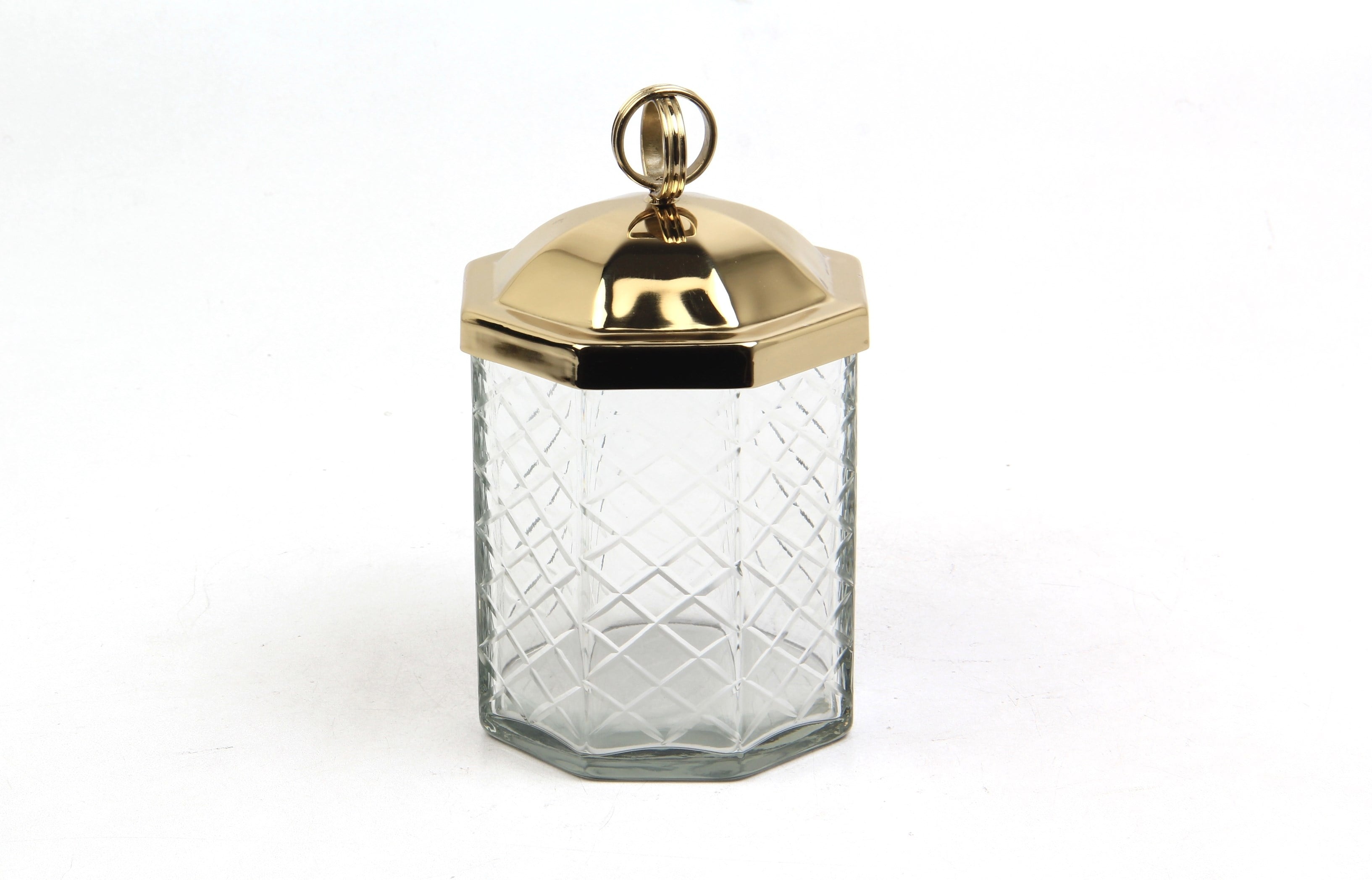 Lmd Halka Kulplu Sekızgen Kucuk Gold Kavanoz 11,5x11,5x17,5 Cm