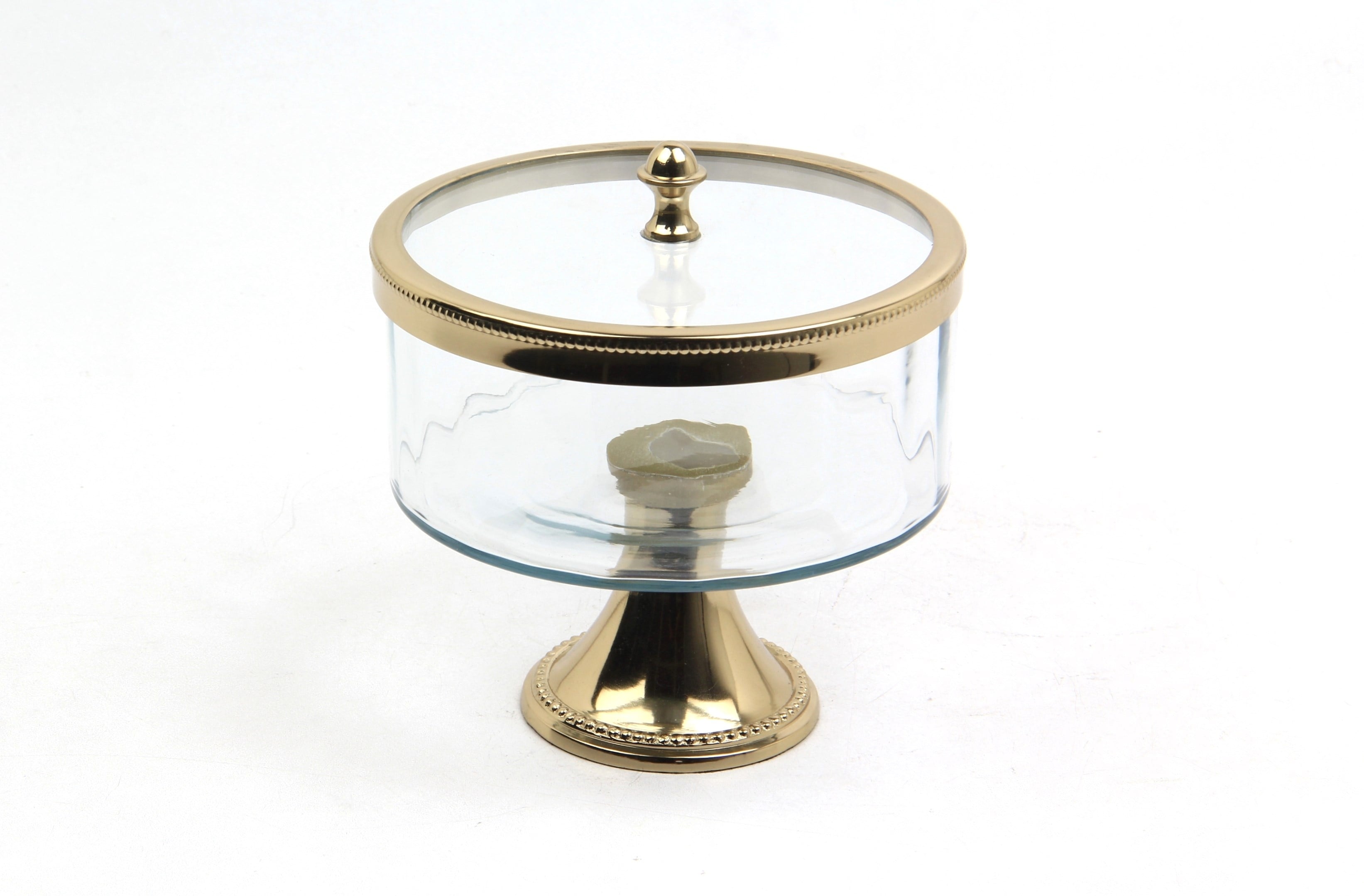 Lmd Optık Cam Ayaklı Kucuk Gold Kavanoz 15,7x15,7x18,5 Cm