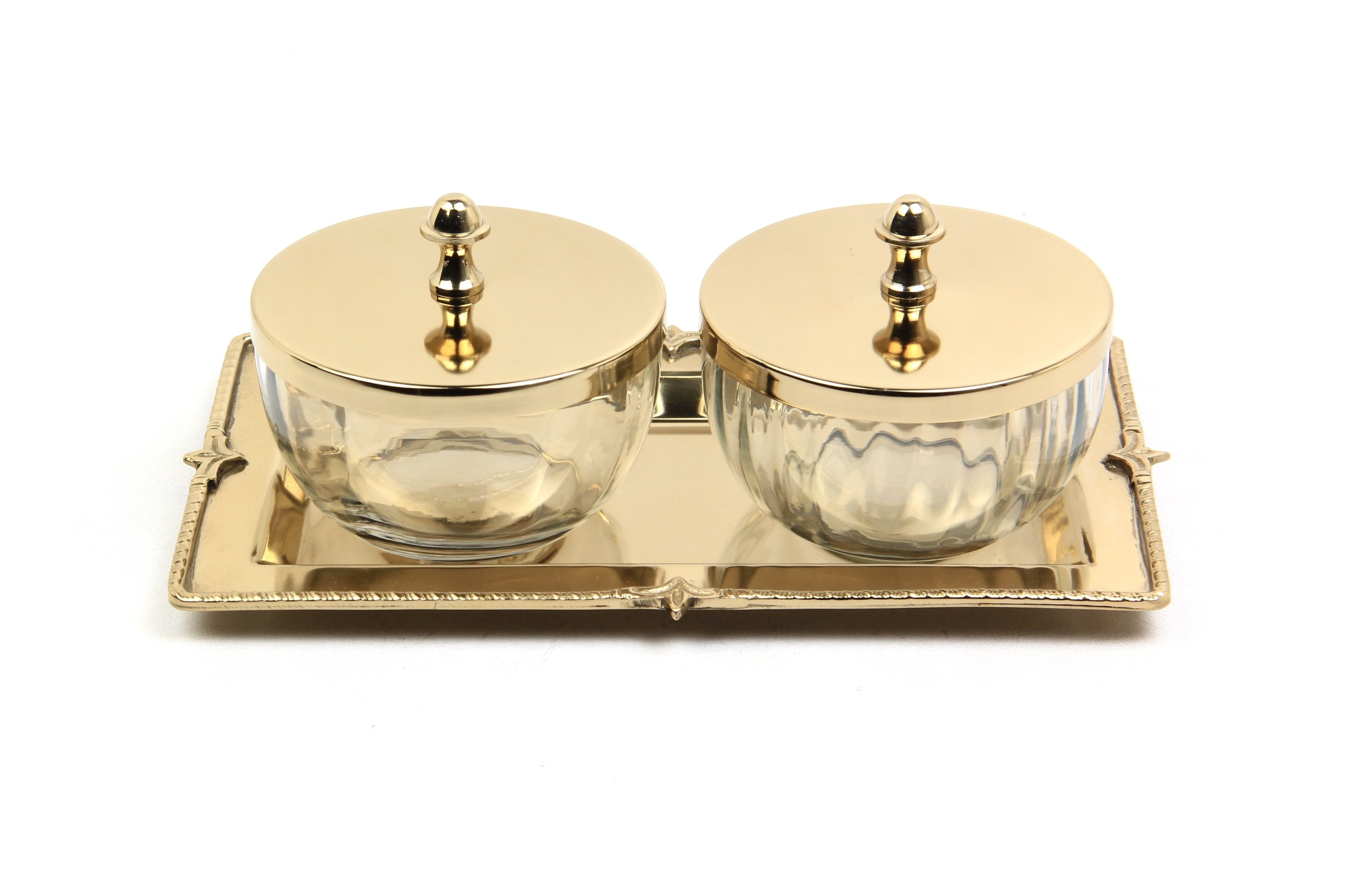 Lmd Optık Cam Tepsılı 2lı Gold Baharatlık 13x23,5x9,5 Cm