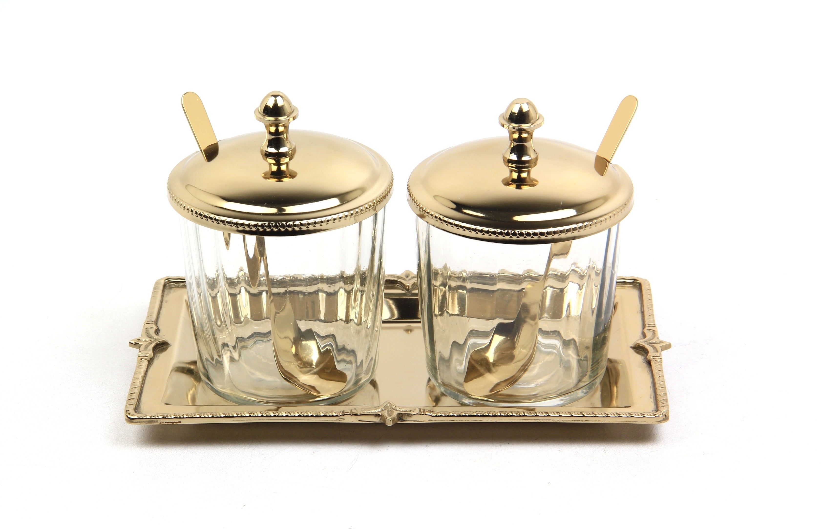 Lmd Optık Cam Tepsılı 2lı Gold Kavanoz Setı 12,5x21x13 Cm