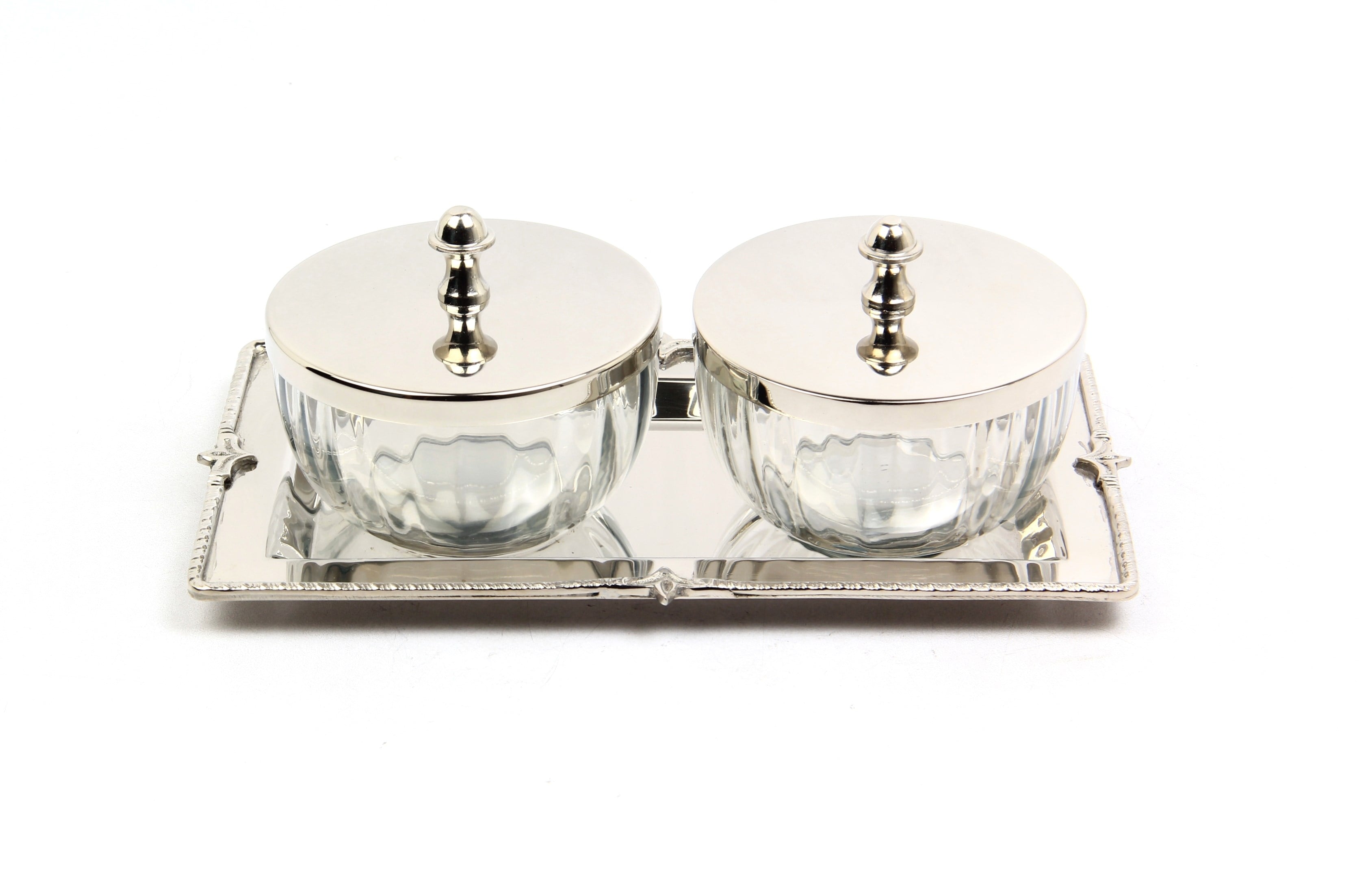 Lmd Optık Cam Tepsılı 2lı Nıkel Baharatlık 13x23,5x9,5 Cm