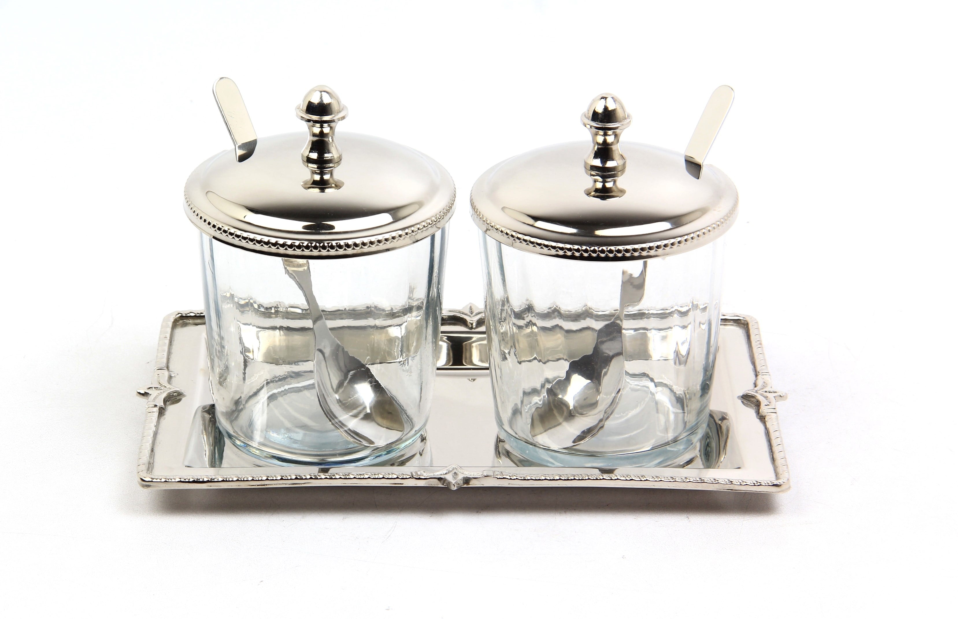 Lmd Optık Cam Tepsılı 2lı Nıkel Kavanoz Setı 12,5x21x13 Cm