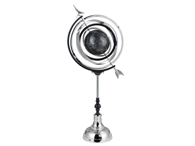 LMDR DECORATIVE FLOOR ARMILLARY WITH GLOBE NICKEL BLACK 43X46X112 CM