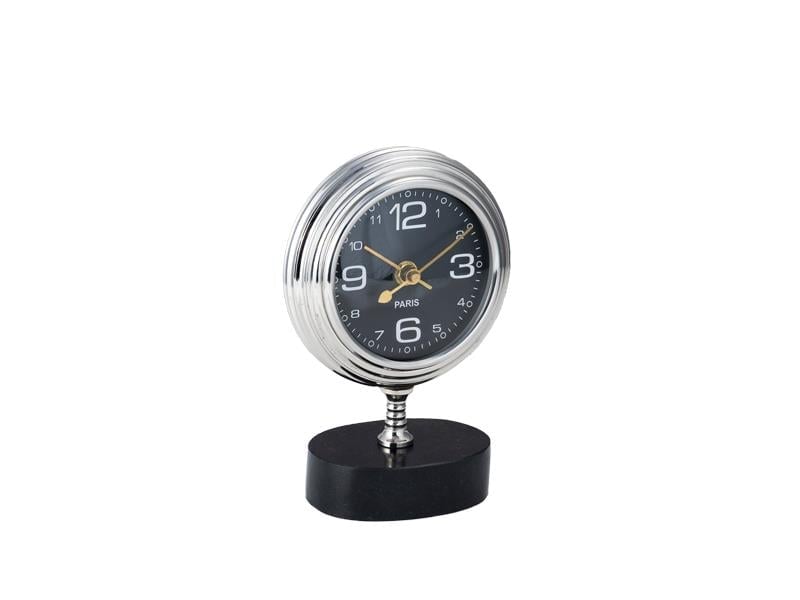 LMDR NICKEL TABLE CLOCK ON BLACK GRANITE BASE 7,8X13X18,5 CM