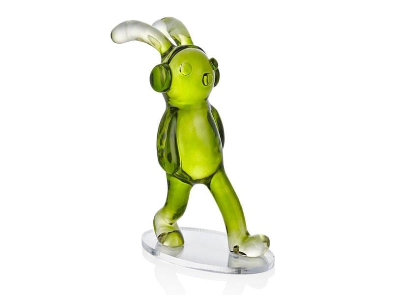 LMDR RABBIT SURFING CLEAR RESIN GREEN DECOR 24X13X31CM