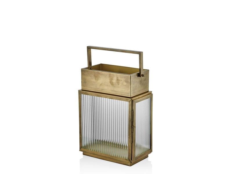 LMDR RECTANGULAR ANTIQUE BRASS SMALL LANTERN 18X32X43 CM