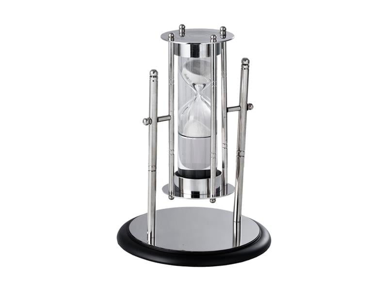 LMDR STEEL SANDTIMER ON BLACK BASE 16X16X22,5 CM