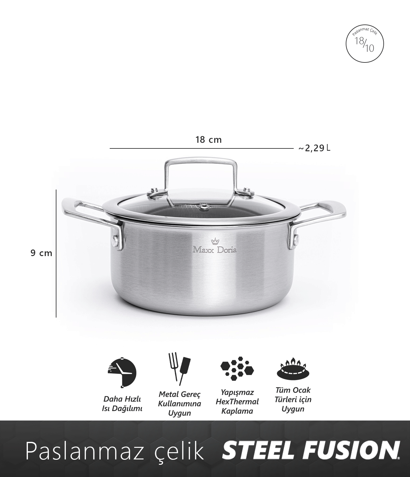 Maxx Doria Steel Fusion 18 Cm Derin Tencere Pa3017