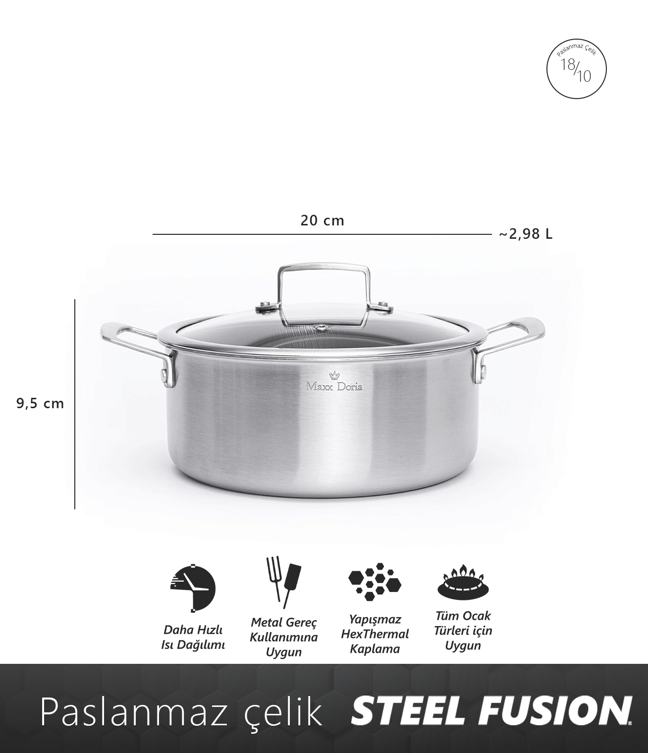 Maxx Doria Steel Fusion 20 Cm Derin Tencere Pa3018