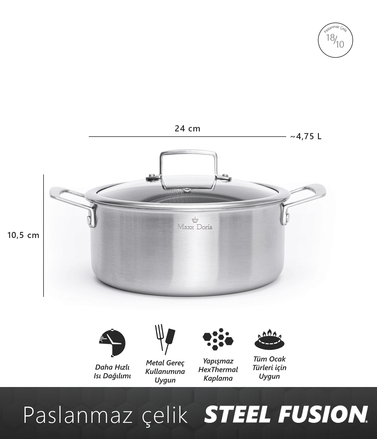 Maxx Doria Steel Fusion 24 Cm Derin Tencere Pa3019