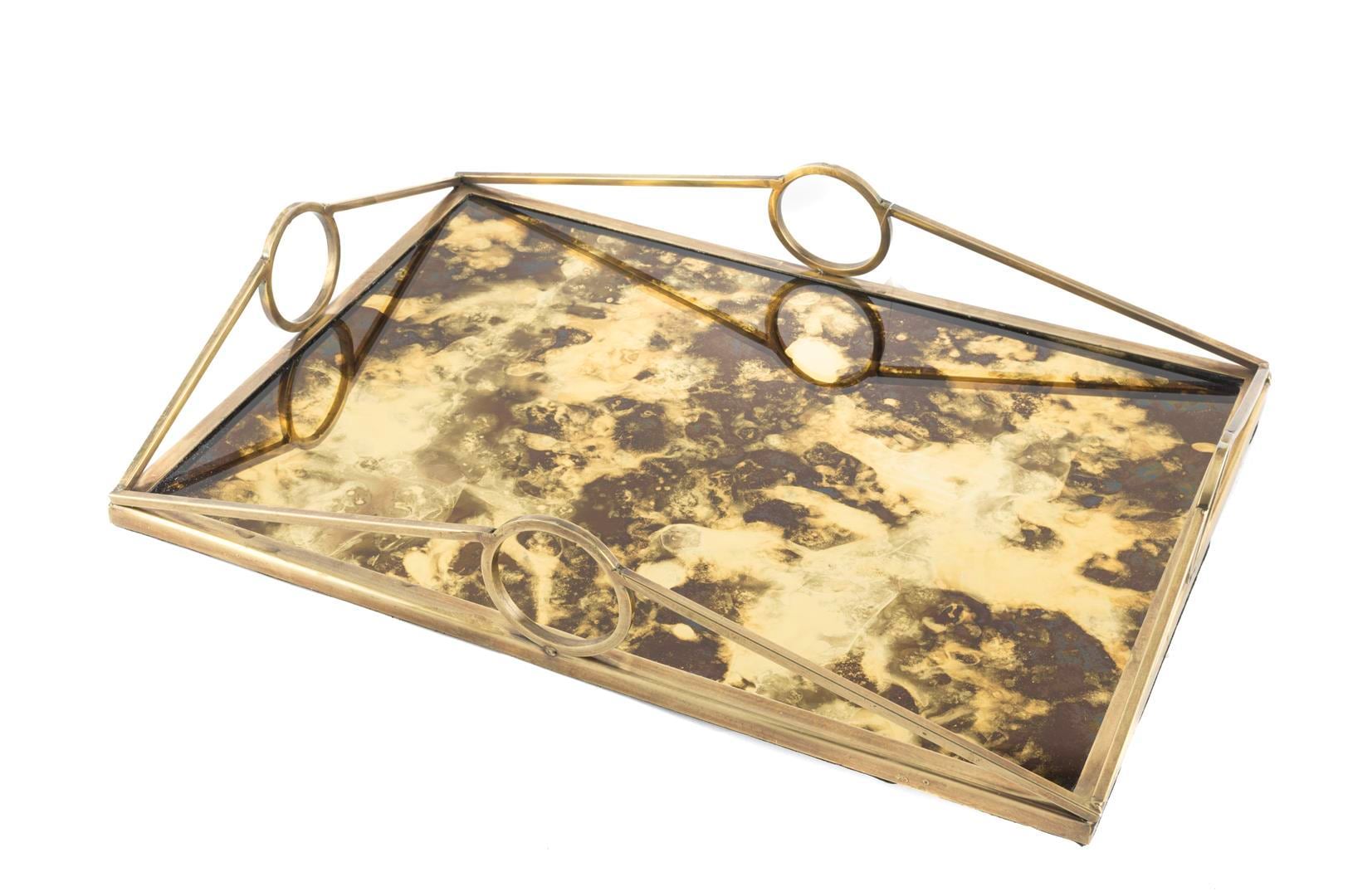 MİKASA ANTİK GOLD CAMLI METAL TEPSİ 43X29X8 CM