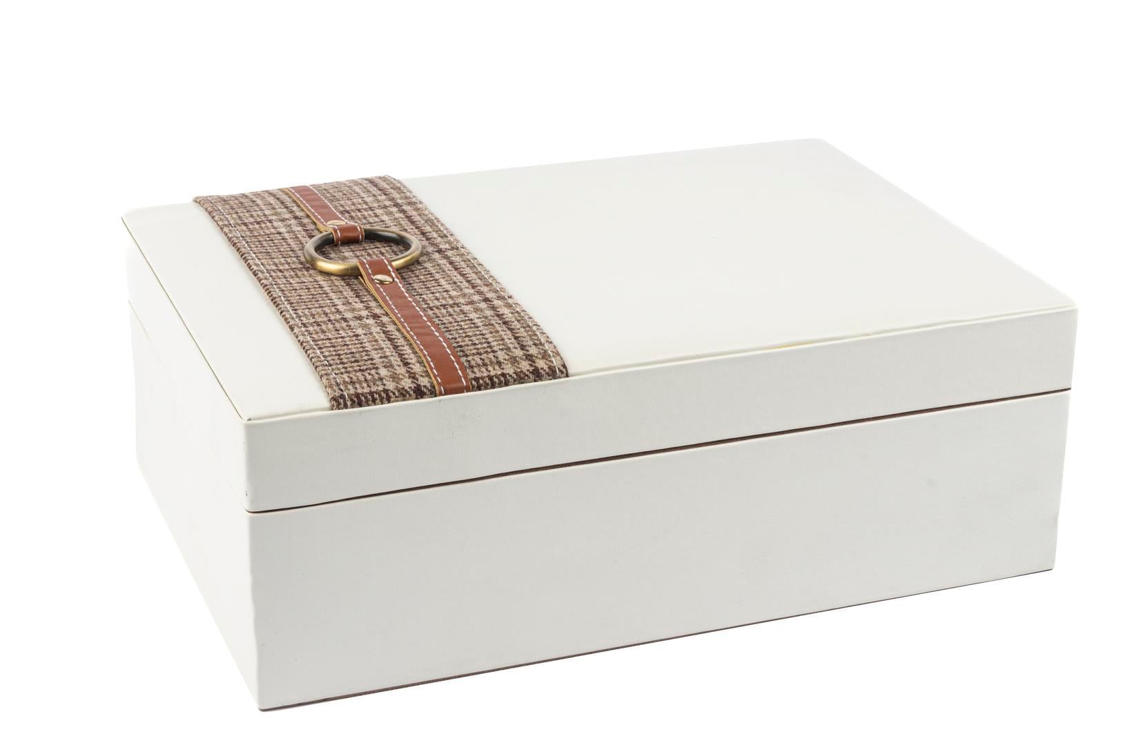 MİKASA Beyaz Ekose Deri Takı Kutusu 22x30x11cm