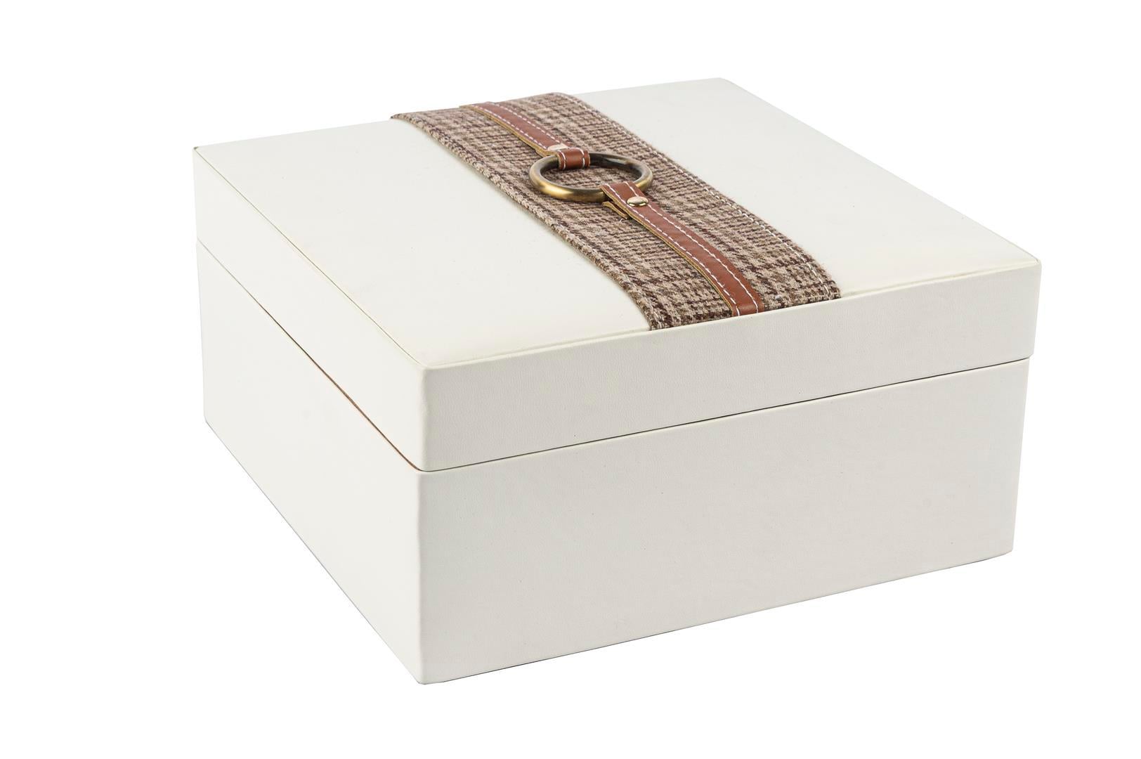 MİKASA Beyaz Ekose Deri Takı Kutusu 22x22x11cm