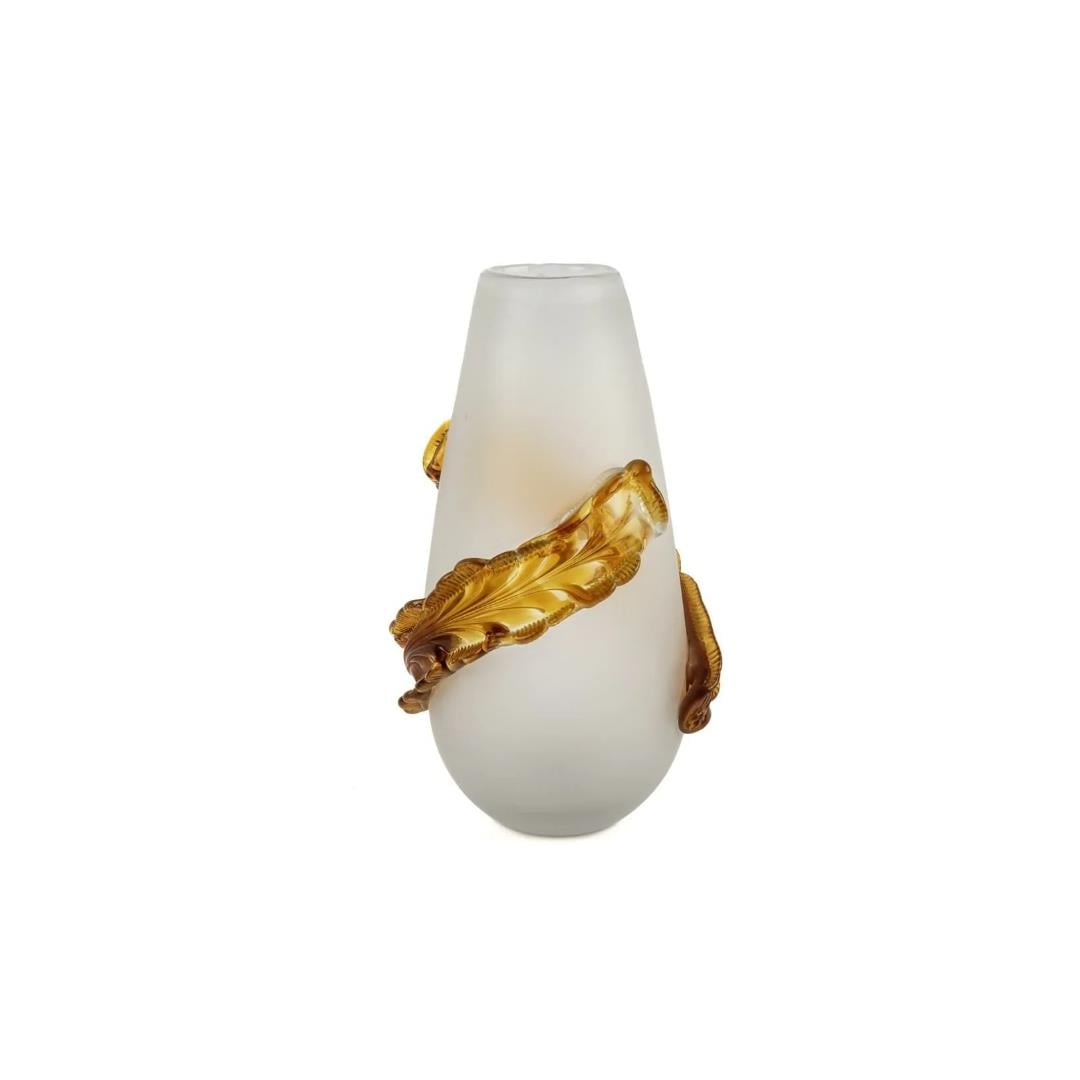 MİKASA Buzlu Camlı Amberli Cam Vazo 20x36cm