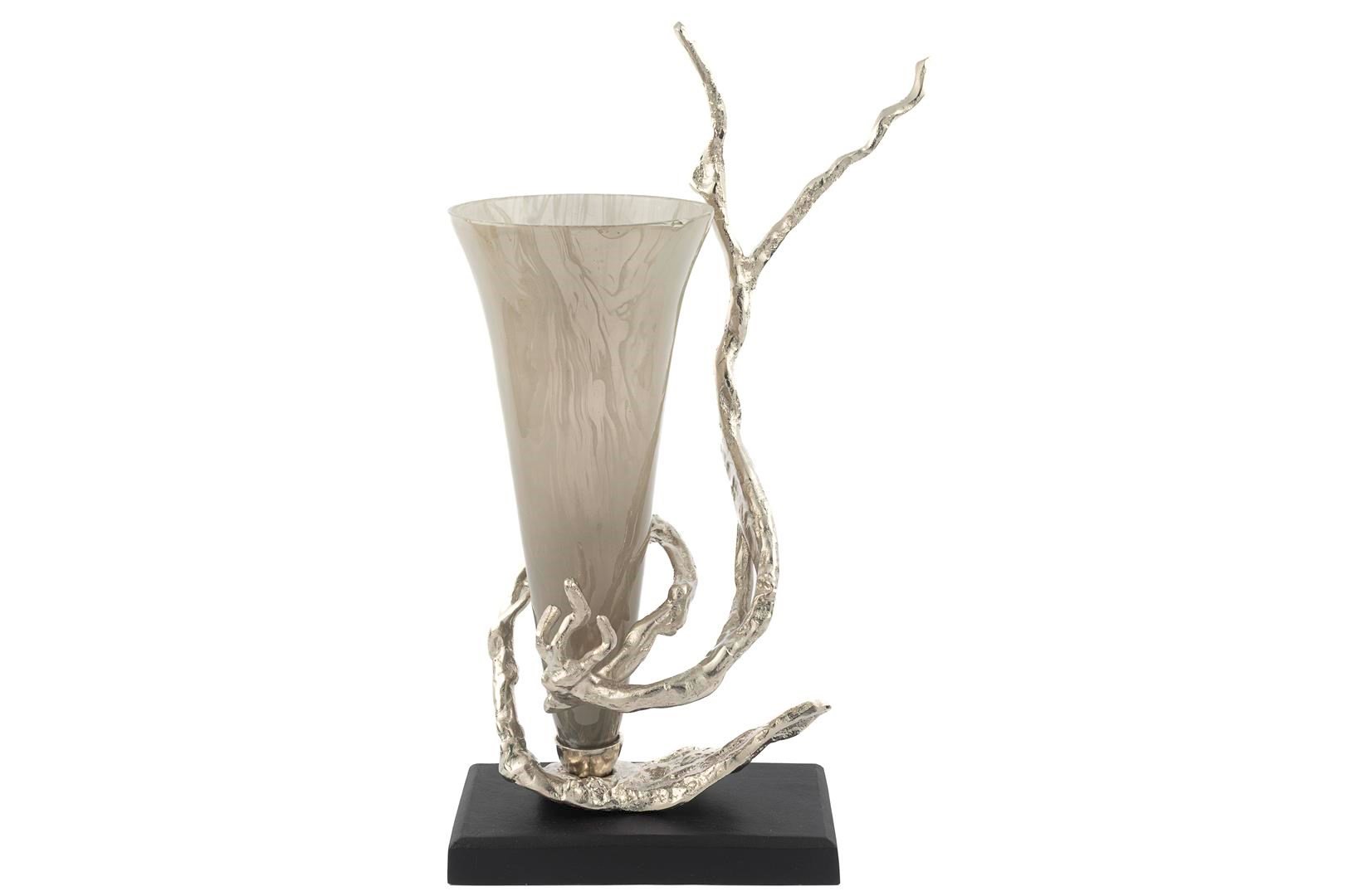 Mikasa Curly Gümüş Metalli Cam Vazo 26x14x57cm