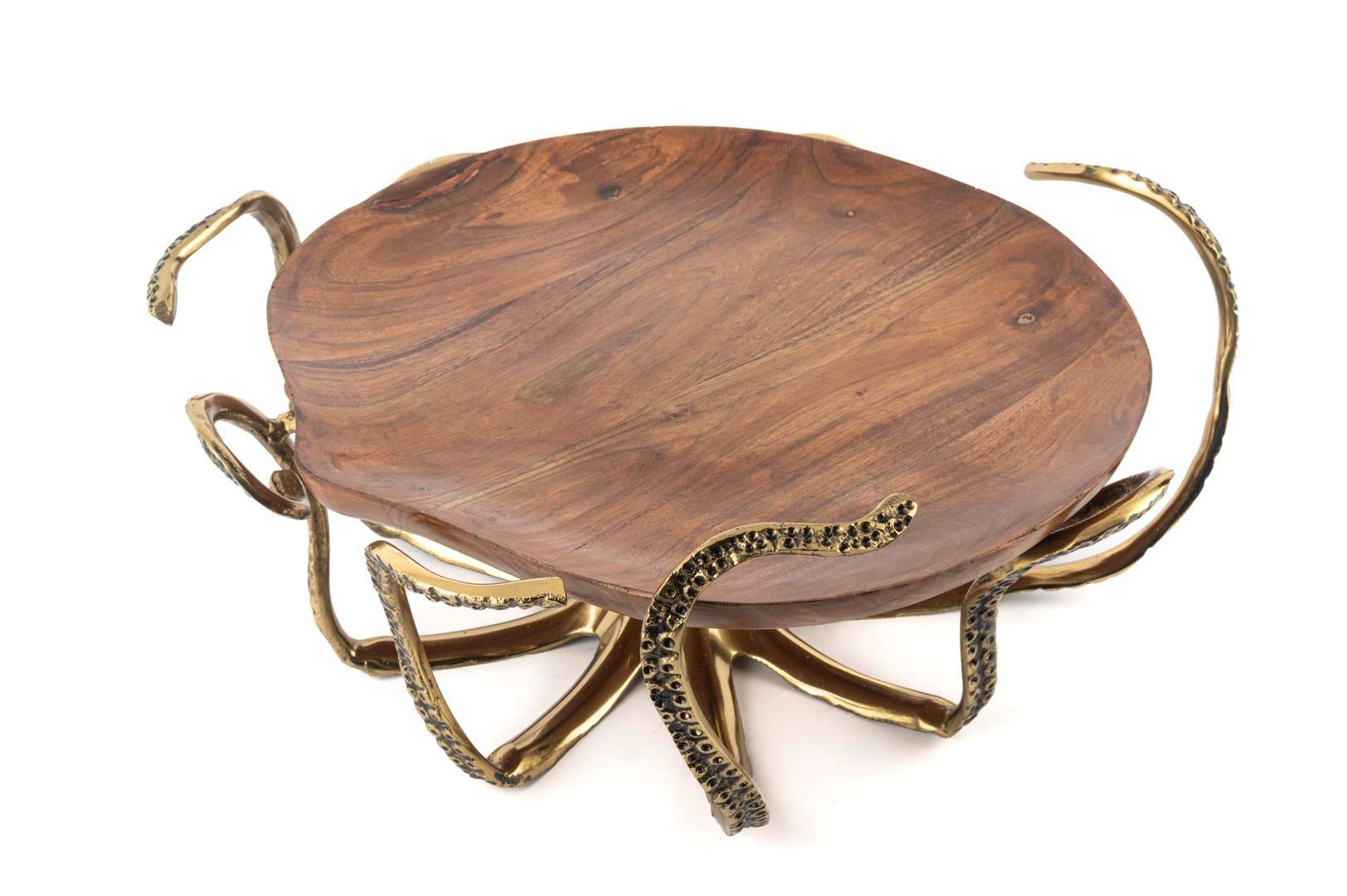MİKASA Gold Ahtapot Metal Ayaklı Dek Ahşap Tabak 43x19cm