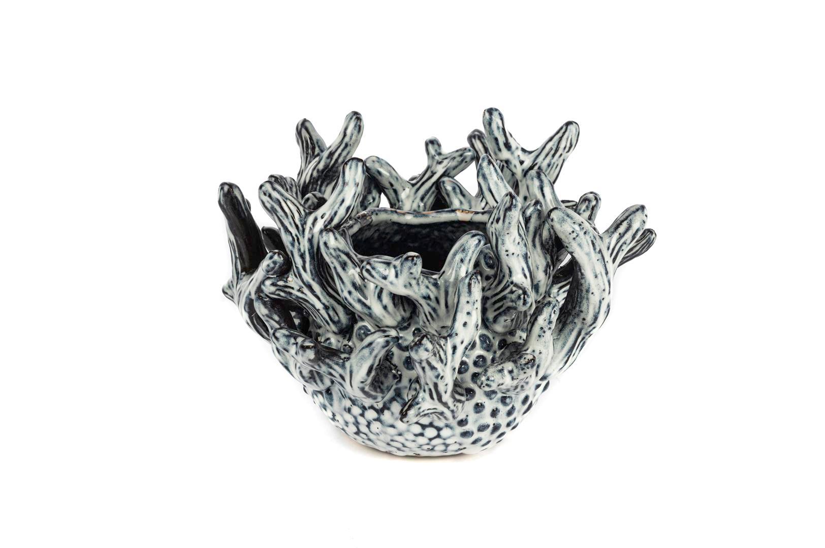 MİKASA Gri Mercanlı Seramik Saksı 25x18cm