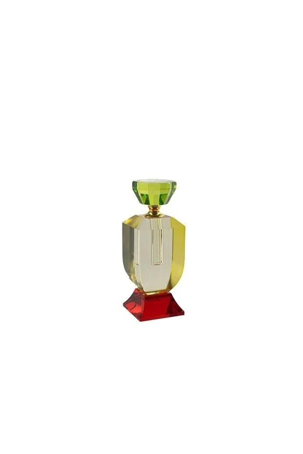 MİKASA Kırmızı Ayaklı Sarı Cam Dekor Şişe 5x5x14cm