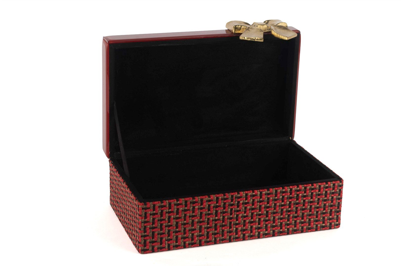 Mikasa Kırmızı Gold Fiyonklu Kumaş Cam Kutu 26x17x10cm