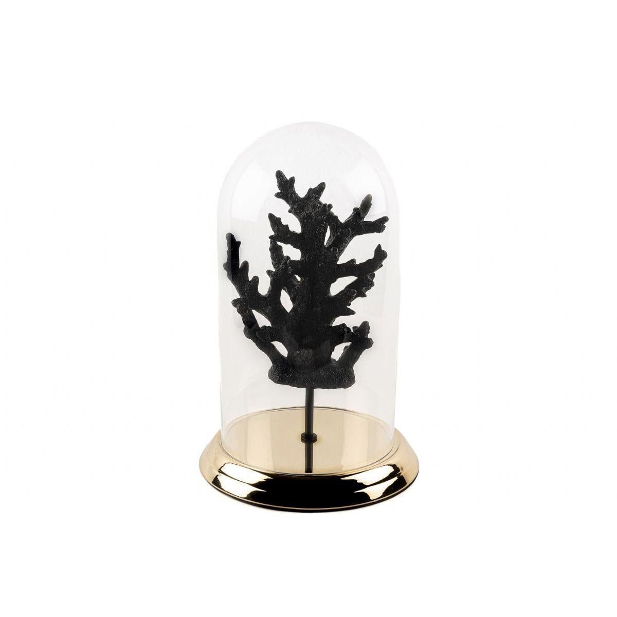 MİKASA METAL GOLD STANDLI MERCAN SİYAH YUVARLAK CAM FANUS 25X38 CM