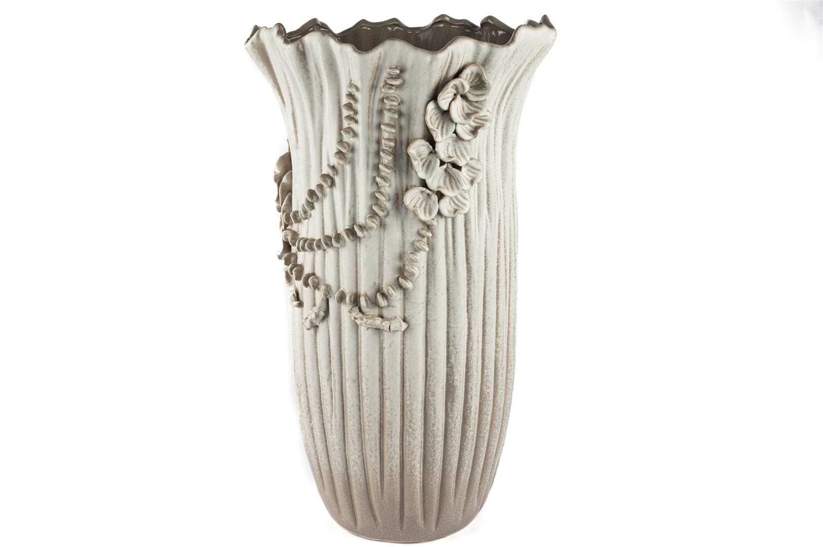 Mikasa Orkide Çiçekli Krem Seramik Vazo 35*61 Cm