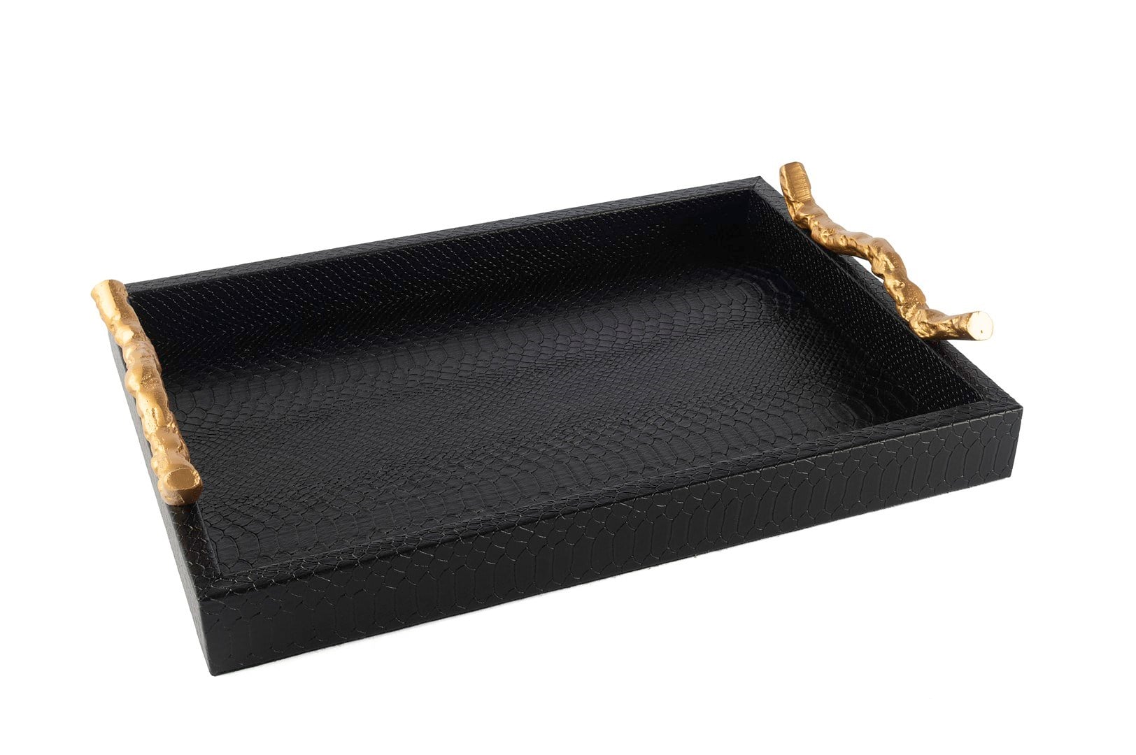 Mikasa Siyah Gold Kulplu Deri Tepsi 40x28x7cm