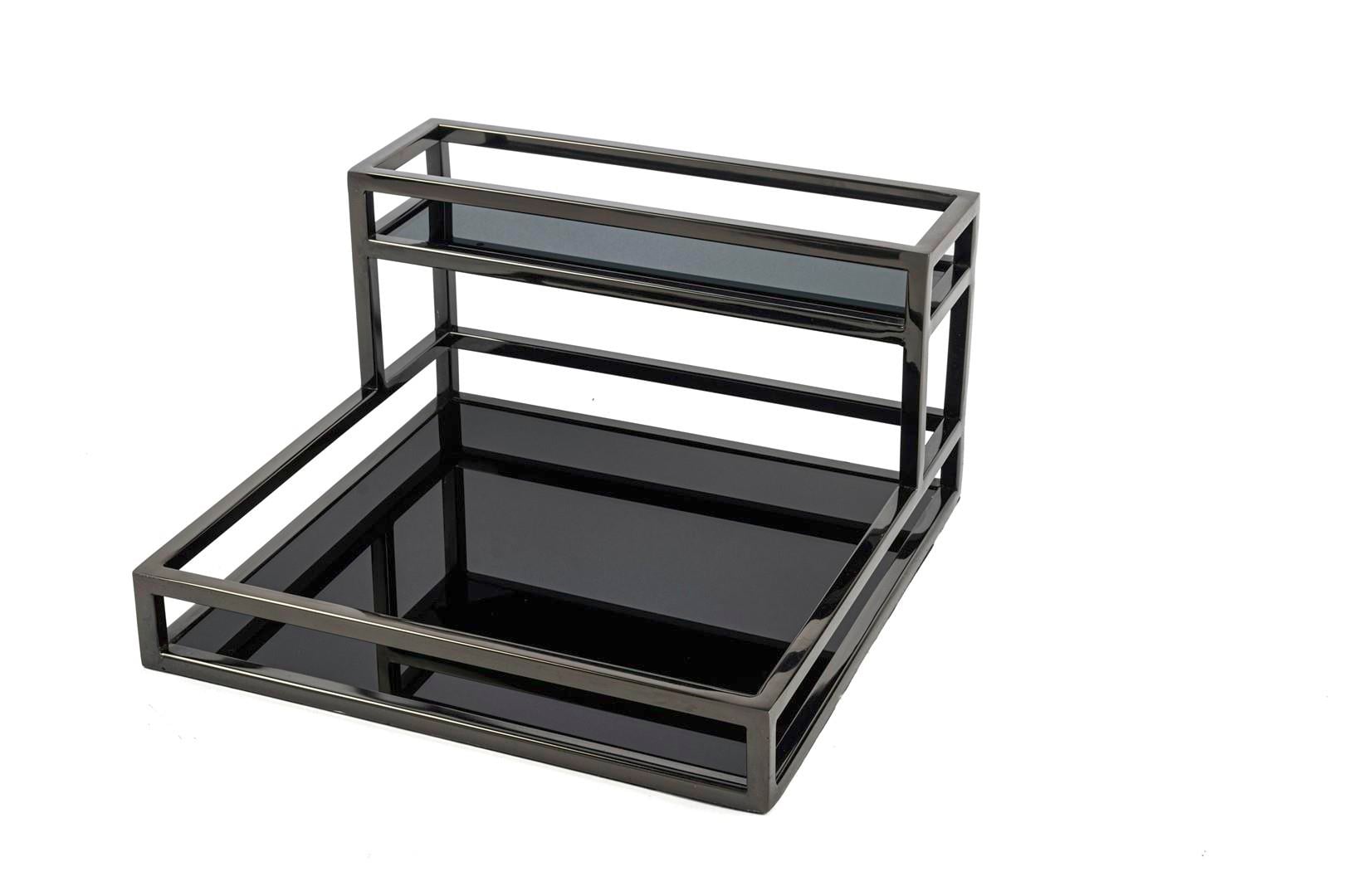 MİKASA Siyah Metal 2Katlı Aynalı Sunum Tepsisi 30x30x17cm