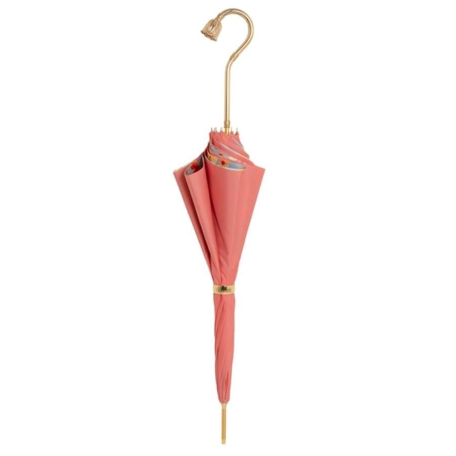 Pasotti Pembe Çiçek Desenli Pirinç Saplı Şemsiye 93 Cm