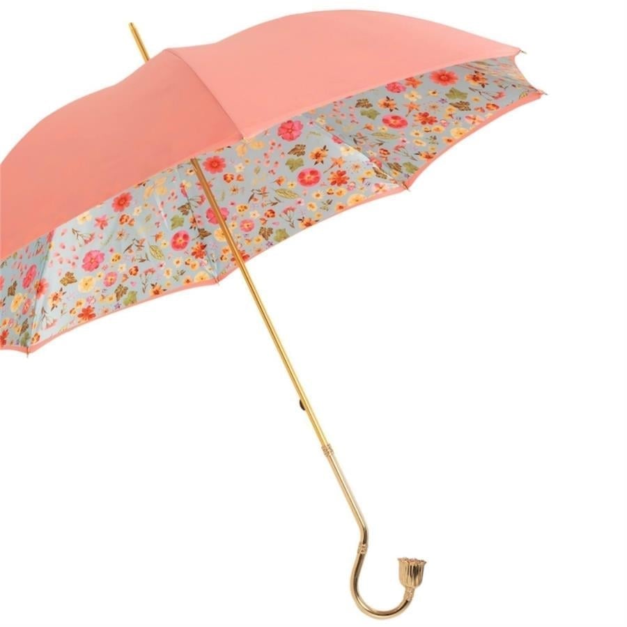 Pasotti Pembe Çiçek Desenli Pirinç Saplı Şemsiye 93 Cm