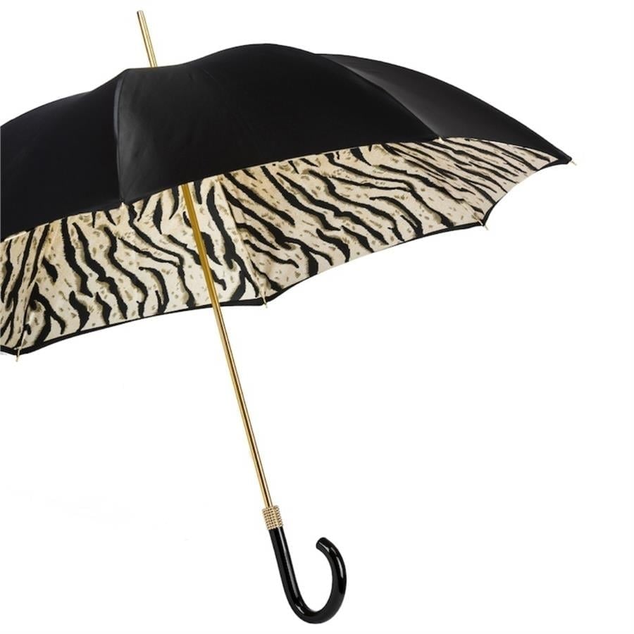 Pasotti Siyah Kaplan Çizgili Çift Kat Kumaş Unisex Şemsiye 93 Cm