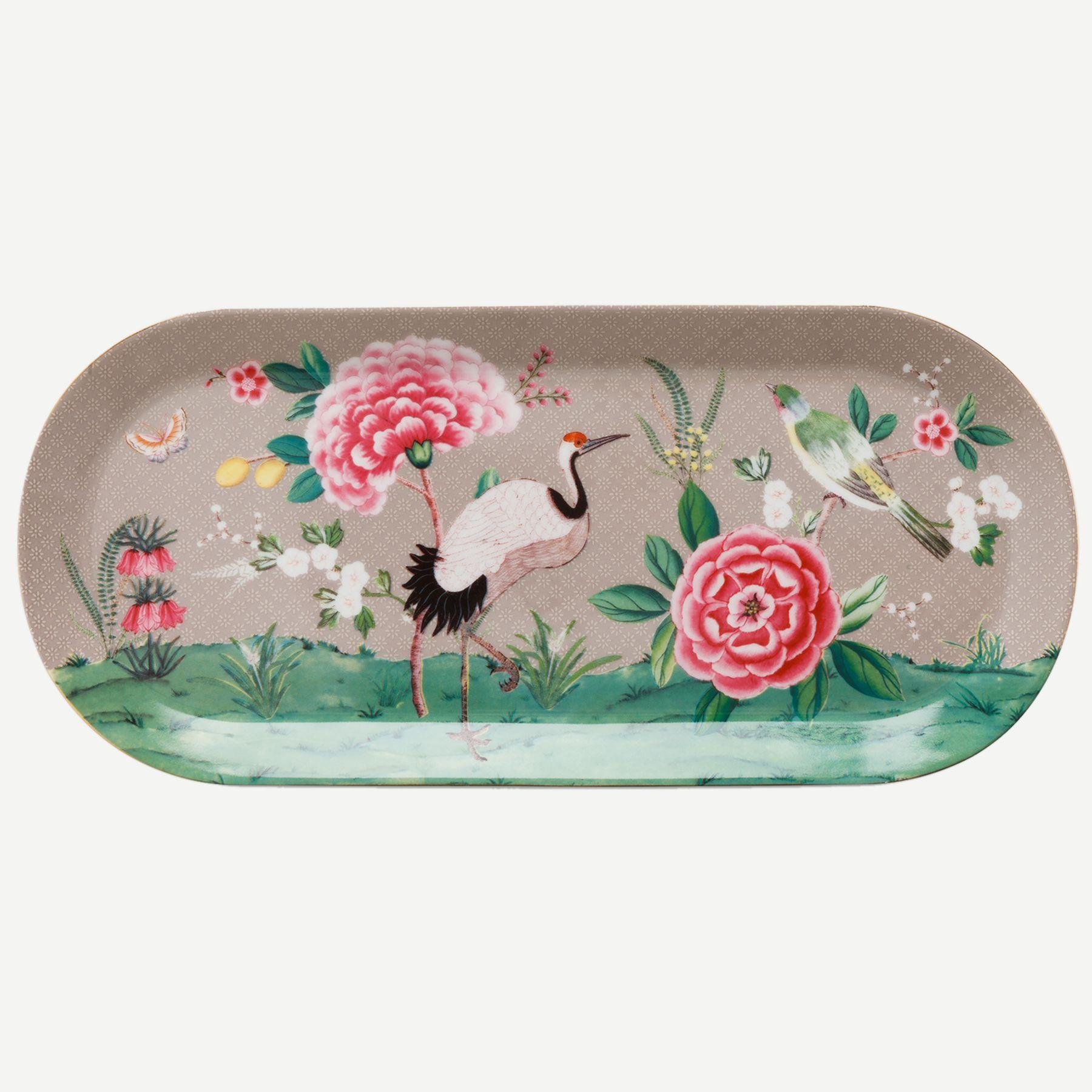 PIP STUDIO BLUSHİNG BİRDS HAKİ OVAL KEK SERVİS TABAĞI