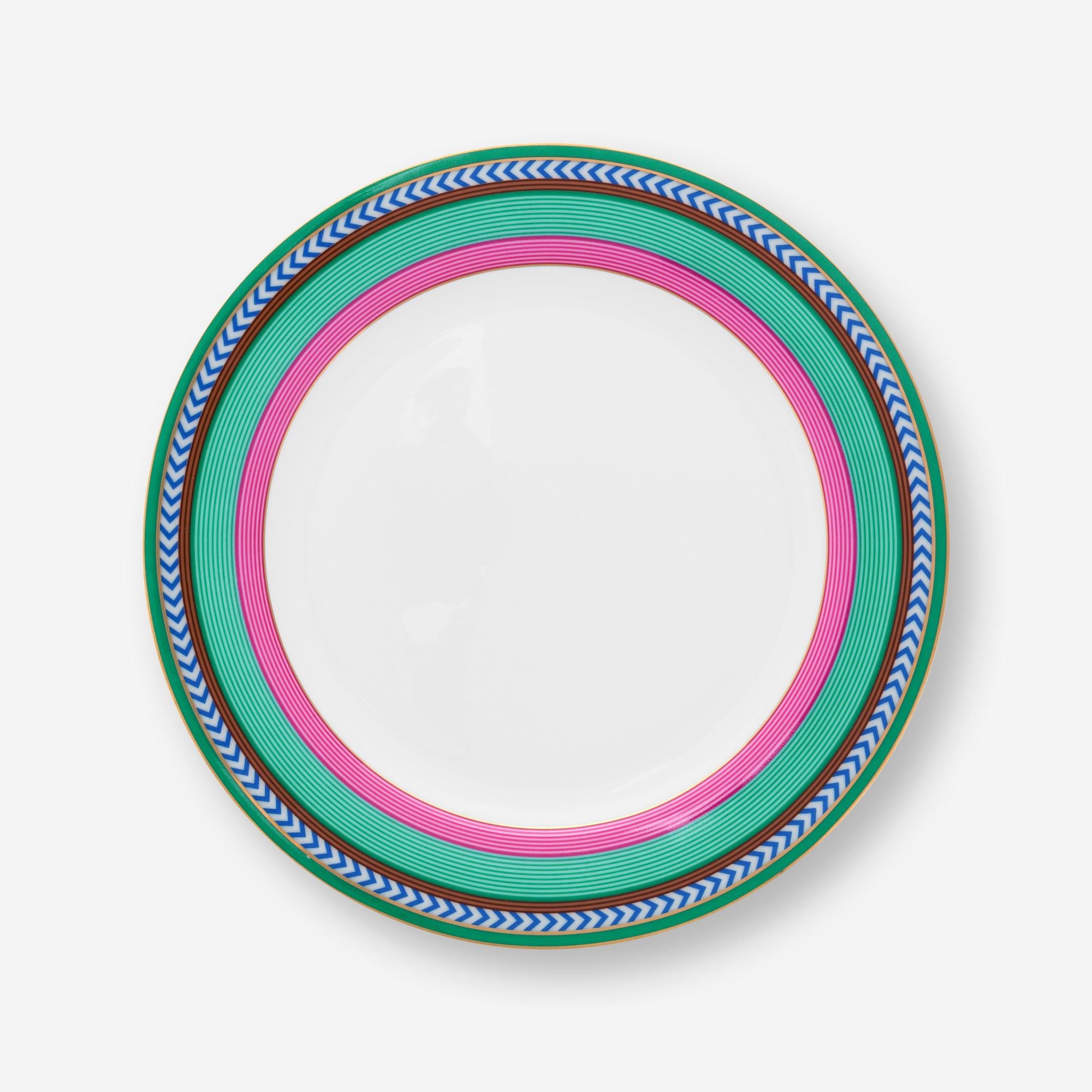 PIP STUDIO Chique Pembe / Yeşil Çizgili Tabak 23 cm