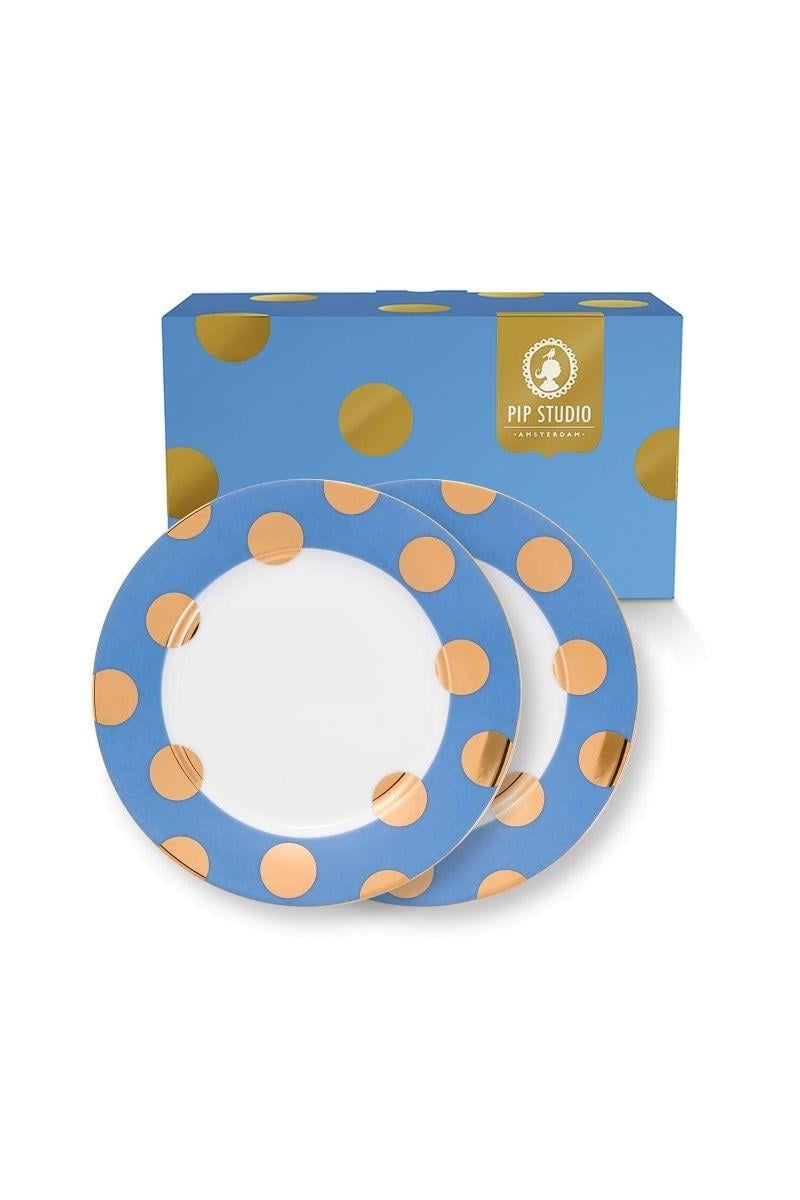 PIP STUDIO Dot Delight  İkili Altın / Mavi 21CM KAHVL.TBK