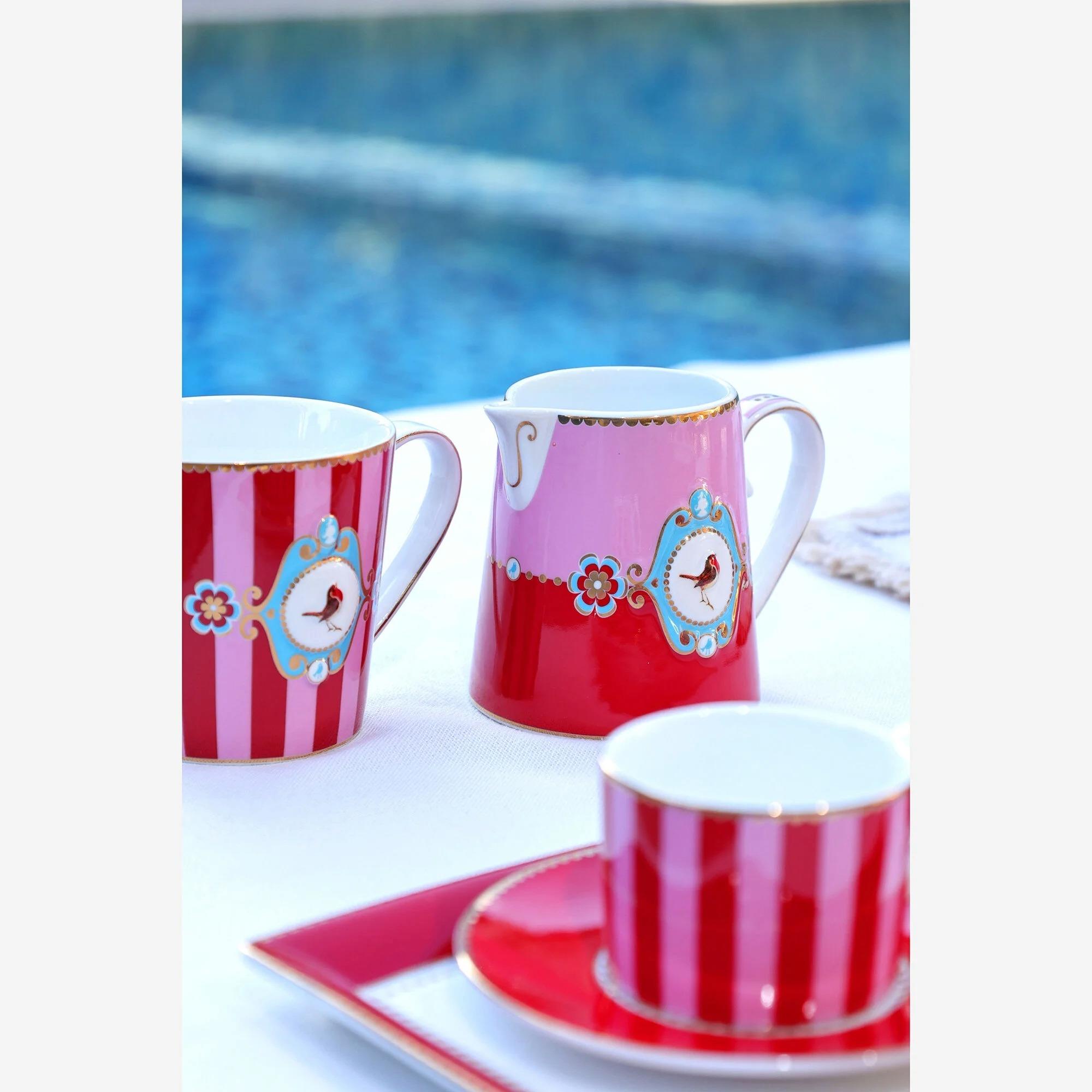 PIP STUDIO LOVE BİRDS KIRMIZI/PEMBE ÇİZGİLİ MUG 250 ML