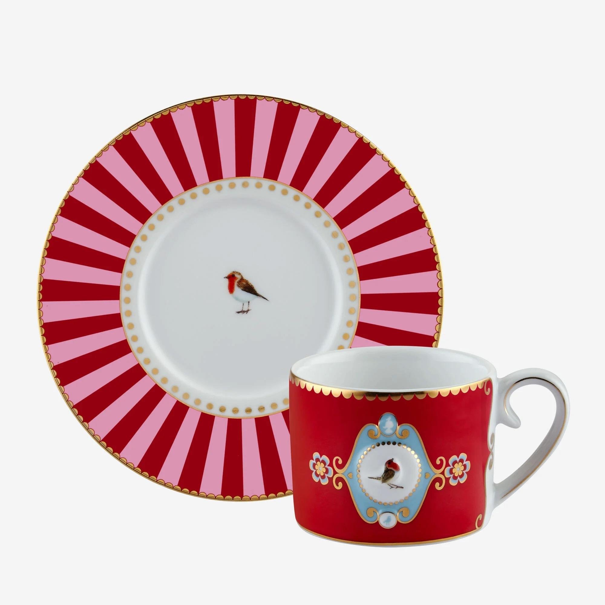Pıp Studıo Love Birds Kırmızı/Pembe Madalyon Desenli Kuşlu Kahve Fincanı 125 Ml