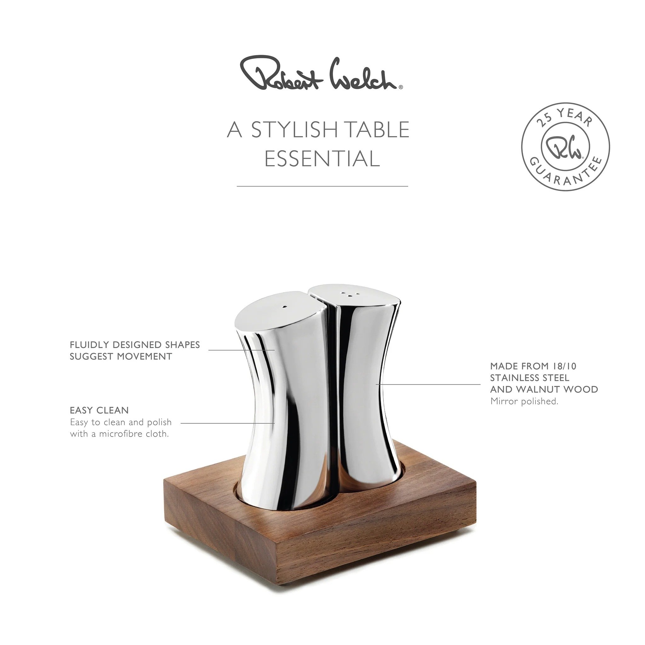 Robert Welch Drıft (br) V Salt & Pepper Shakers Wıth Walnut Base