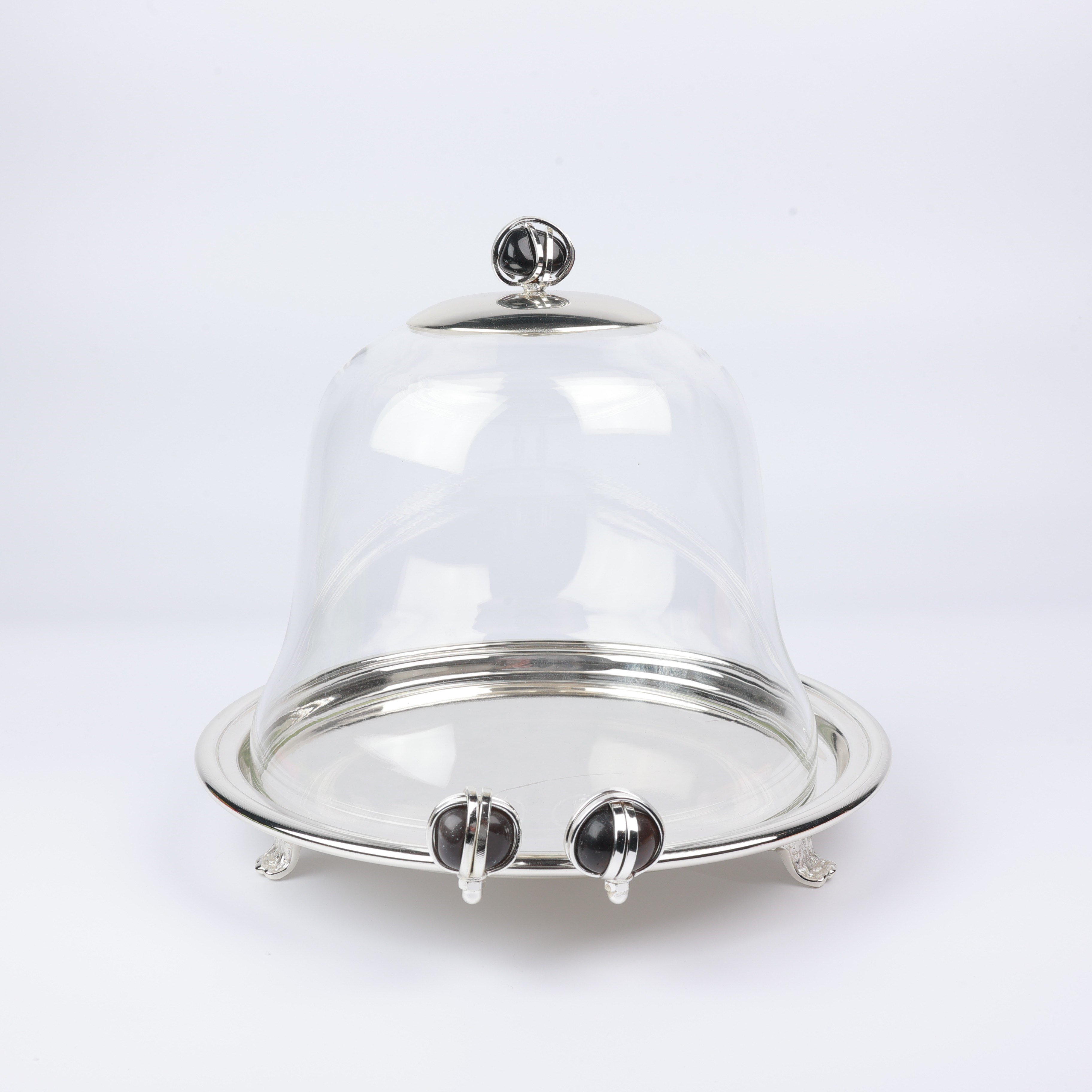 Select Dt Cake Stand Wıth Glass Cover Beyaz Taş -Siyah Taş