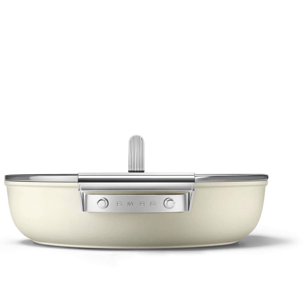 SMEG Cookware 50'S Style Krem Pilav Tenceresi Cam Kapaklı 28 cm 4.5mm taban kalınlığı, 3,7LTlt
