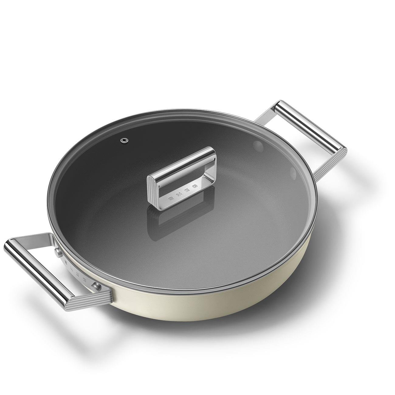 SMEG Cookware 50'S Style Krem Pilav Tenceresi Cam Kapaklı 28 cm 4.5mm taban kalınlığı, 3,7LTlt