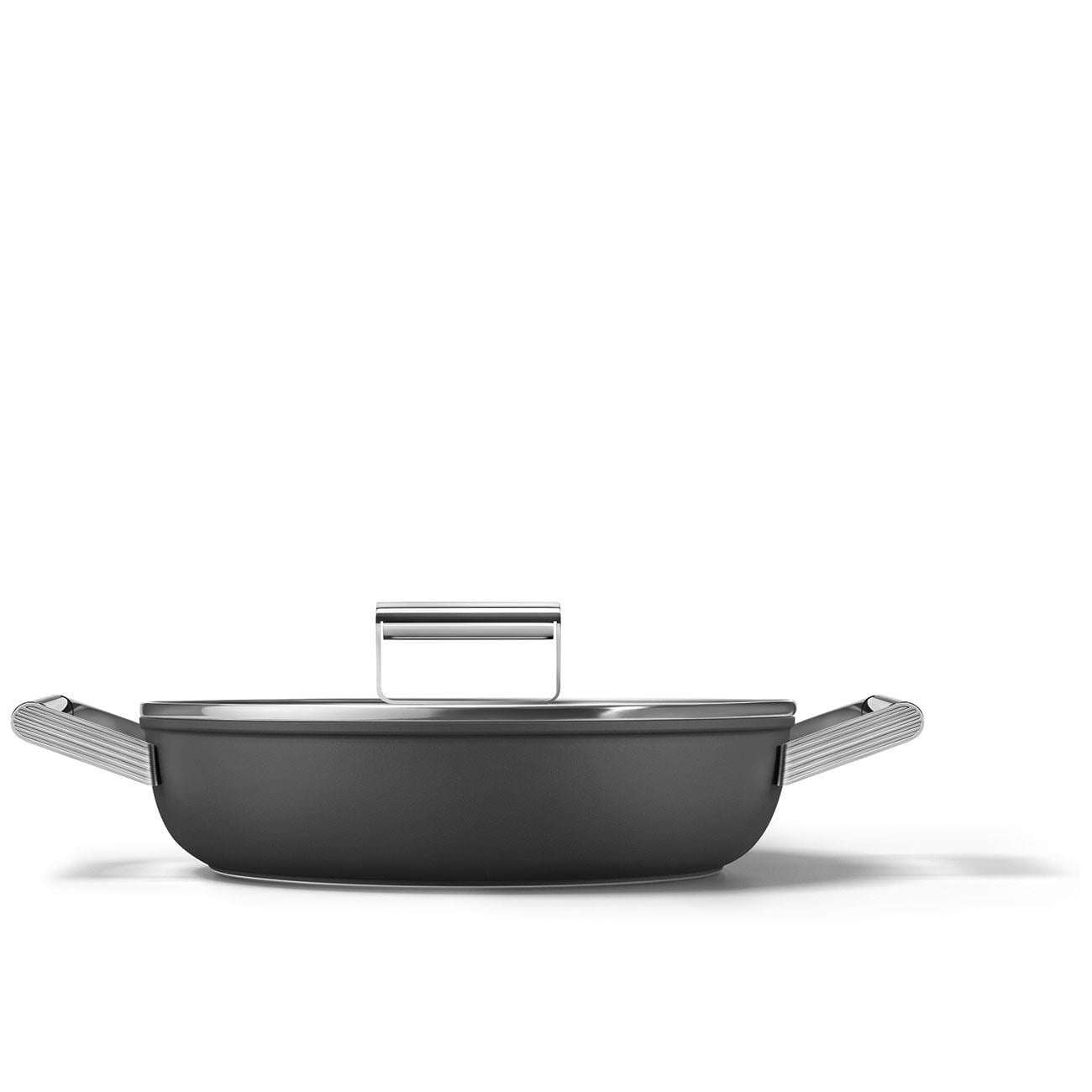 SMEG Cookware 50'S Style Siyah Pilav Tenceresi Cam Kapaklı 28 cm 4.5mm taban kalınlığı, 3,7LTlt