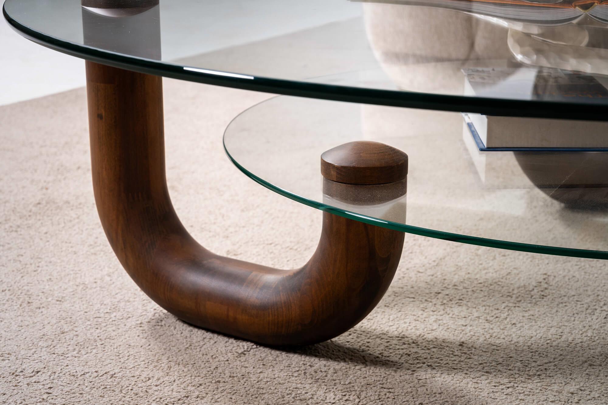 T.G Elle Orta Sehpa Ceviz-Şeffaf Cam