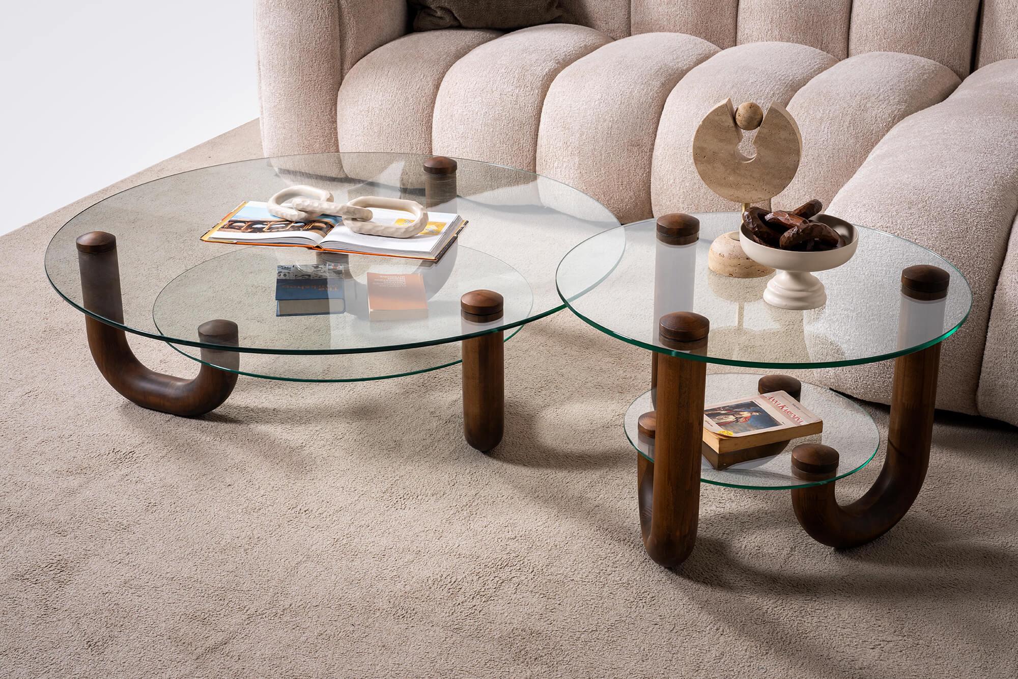 T.G Elle Orta Sehpa Ceviz-Şeffaf Cam