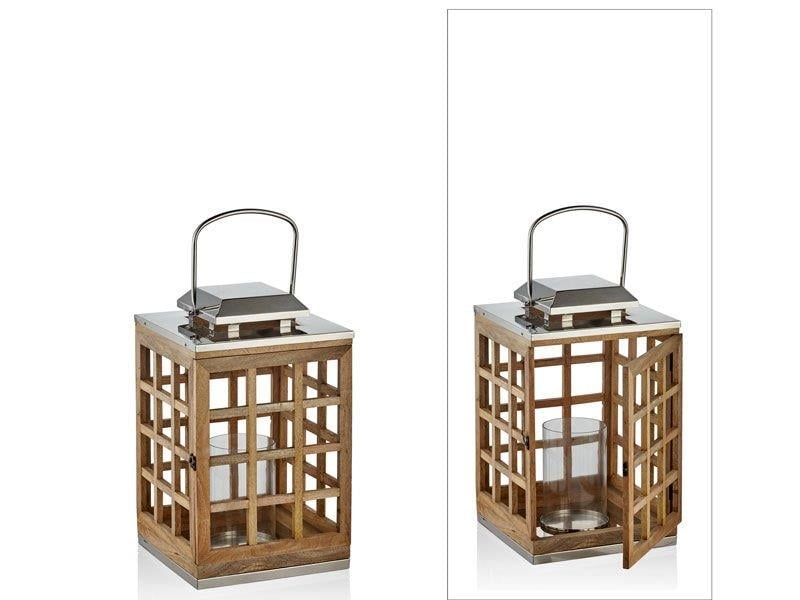 Wooden Cage Nıckel Small Lantern 31X31X53 Cm