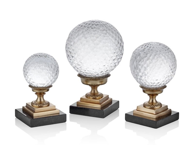 Ze Glass Balls On Stand&marble Base Set